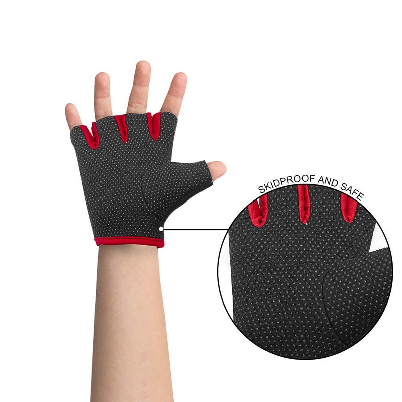 Luwint Kids Fingerless Workout Gloves - Anti-Slip Fitness Mitten for Children Cycling Yoga Weightlifting, 1 Pair Red Small - BeesActive Australia