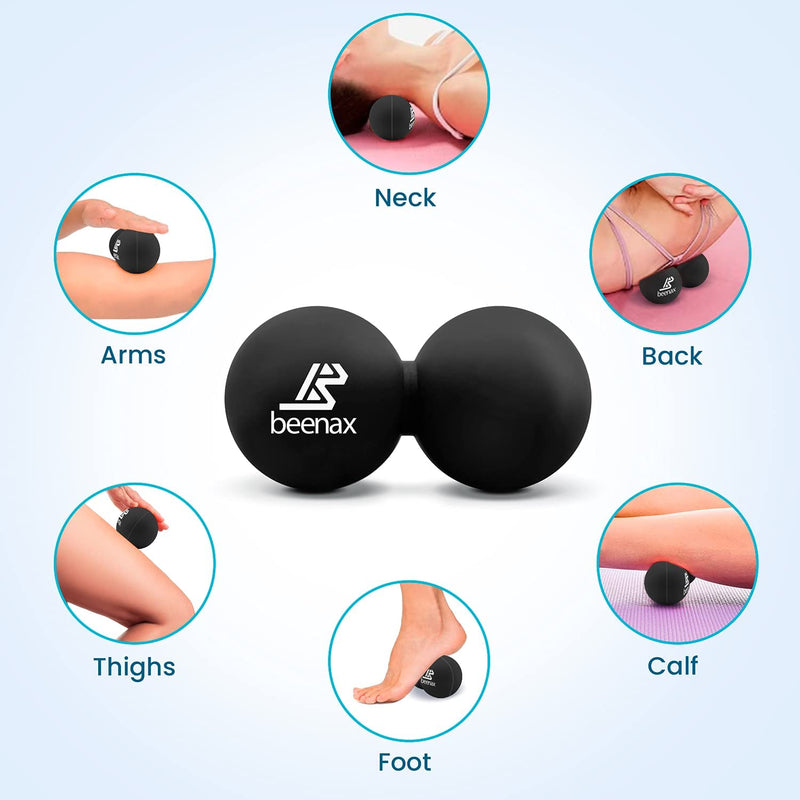 Beenax Peanut Massage Ball - Double Lacrosse Ball - Perfect for Trigger Point Therapy, Myofascial Release, Deep Tissue Massage, Yoga - Designed to Relieve Stress and Relax Tight Muscles Black - BeesActive Australia