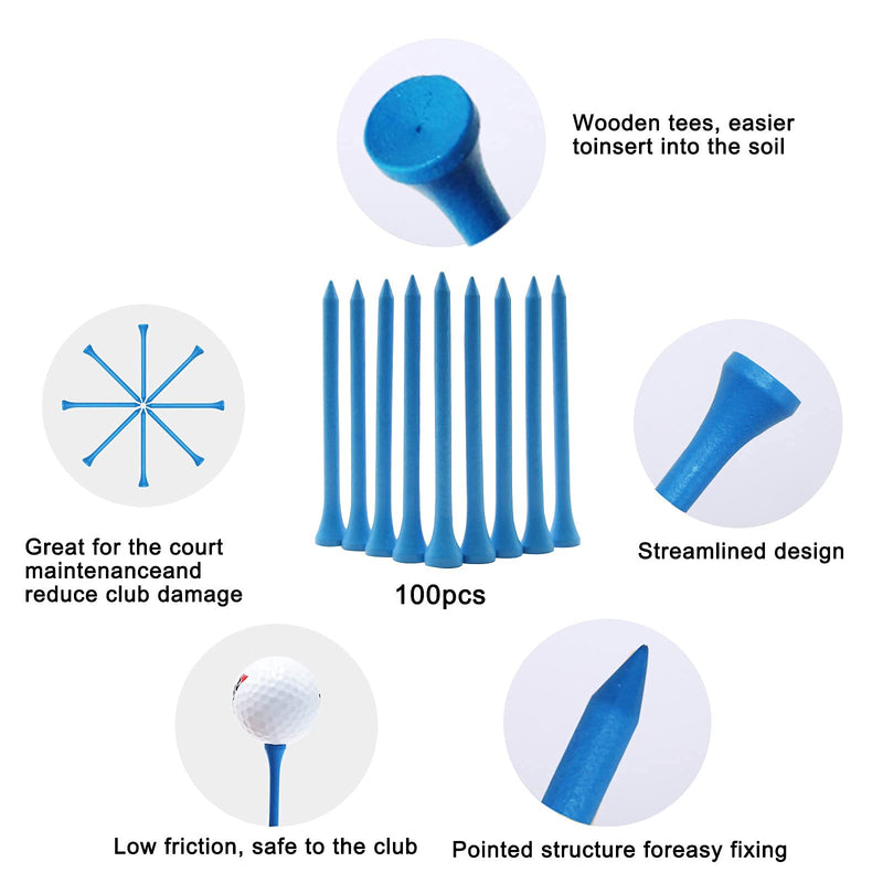 GFGL Golf Tees Durable Bamboo Tees 100Pcs 120Pcs 3-1/4" Friendly Biodegradable Material Reduce Friction Side Spin More Stable Blue - BeesActive Australia