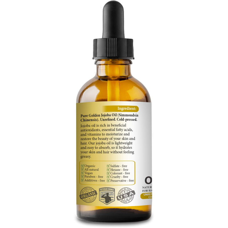 NEW Jojoba Oil. 4oz. Cold-pressed. Unrefined. Organic. 100% Pure. Anti-inflammatory. Hexane-free. Rejuvenates Skin. Softens Hair. Natural Moisturizer. For Hair, Skin, Nails, Beard, Stretch Marks. - BeesActive Australia