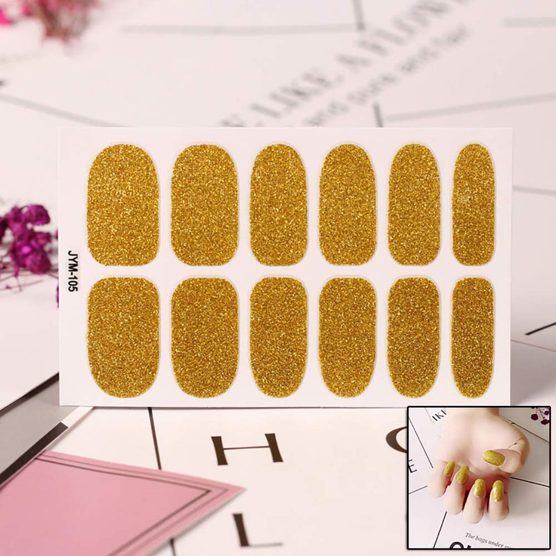 SILPECWEE 6 Sheet Glitter Nail Polish Wraps Stickers Strips Solid Color Adhesive Nail Art Decals Design Manicure Kit and 1Pc Nail File - BeesActive Australia