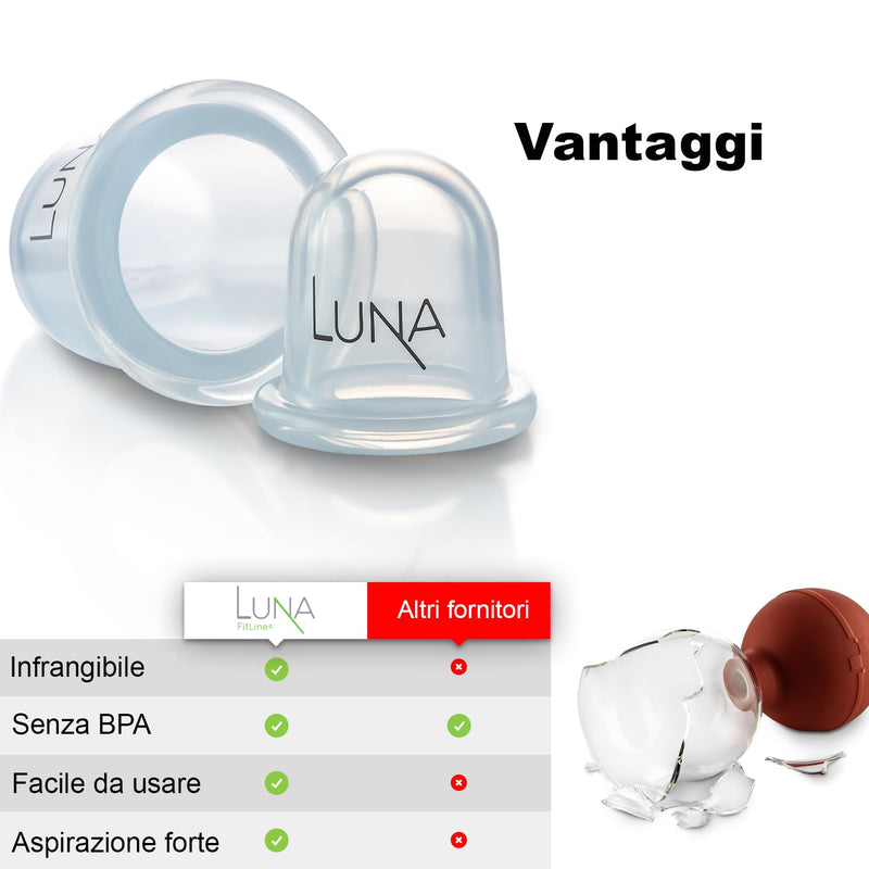 LUNA FitLines - Cupping Therapy Set - 5 Premium Silicone Massage Cups in Different Sizes - Application Book Included - cupping cups to end tension - Anti-Cellulite Cups, cupping set, cupping set 5 St�ck (1er Pack) - BeesActive Australia