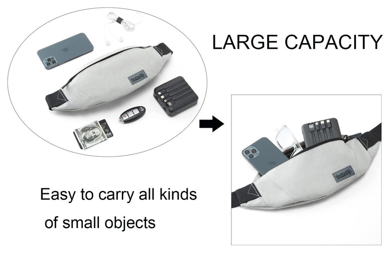Fanny Pack for Men Women Waist Pack Bag with Headphone Jack and 3 Zipper Pockets Adjustable Straps (Light Gray) Large-Light Gray(3 Zipper Pockets) - BeesActive Australia