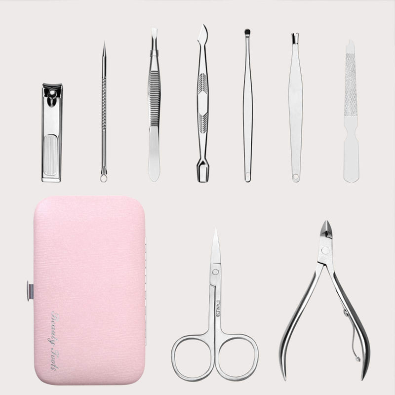 JIUKE Professional Nail Care Manicure Set of 9Pcs,Stainless Steel Pedicure Tool,Finger File Nail Clippers Grooming Kit,With Pink Travel Size Case for Women - BeesActive Australia