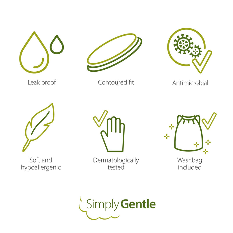 Simply Gentle Washable Breast Pads – Soft & Absorbent – Discreet - Leak-proof Protection – Anti-Microbial & Easy to Wash – 6 Pads - BeesActive Australia