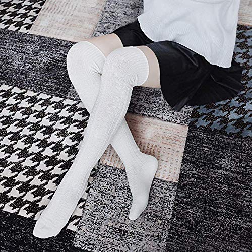 Century Star Women's Casual Athlete Striped Over Knee Thin Thigh High Tights Long Stocking Socks One Size 01 a 1 Pair Pure White - BeesActive Australia