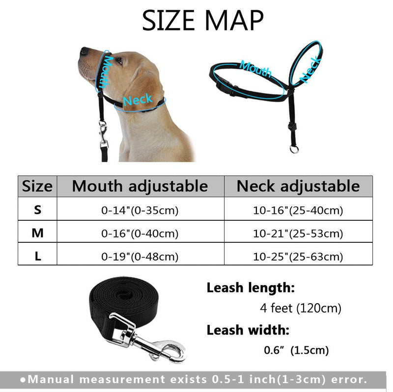 Dog Head Collar, Adjustable and Padded, No-Pull Training Tool for Dogs on Walks, Includes 1 Dog Leash and Free Training Guide, 3 S Black - BeesActive Australia
