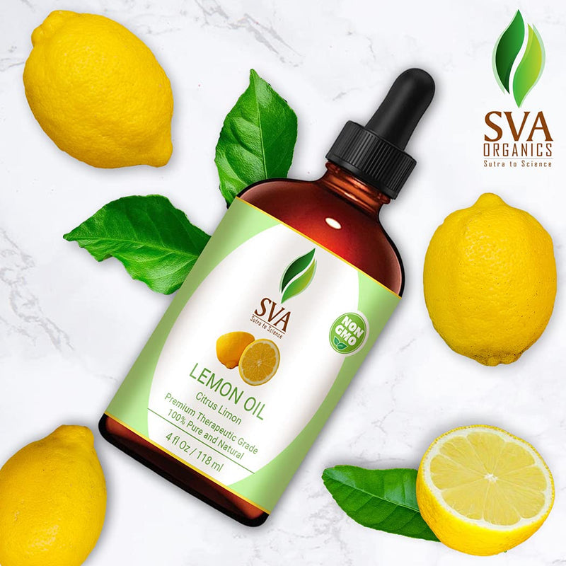 SVA 100% Pure Cold Pressed Lemon Essential Oil 4 OZ (118 ML) Virgin/Unrefined For Aromatherapy, Diffuser, Skincare, Haircare - BeesActive Australia