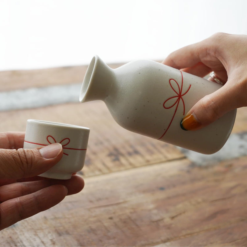 Sake Tokkuri and Sake Cups(2pcs) Set, 7.1 floz -Celebratory Collection-Japanese Sake Mino Ware Pottery with Gift Box, Made in Japan - BeesActive Australia