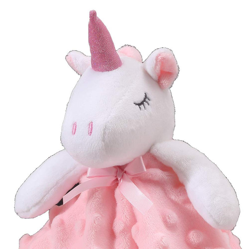 CREVENT Cozy Plush Baby Security Blanket Loveys for Baby Girls, Minky Dot Front + Sherpa Backing with Animal Face (Pink Unicorn) Pink Unicorn - BeesActive Australia