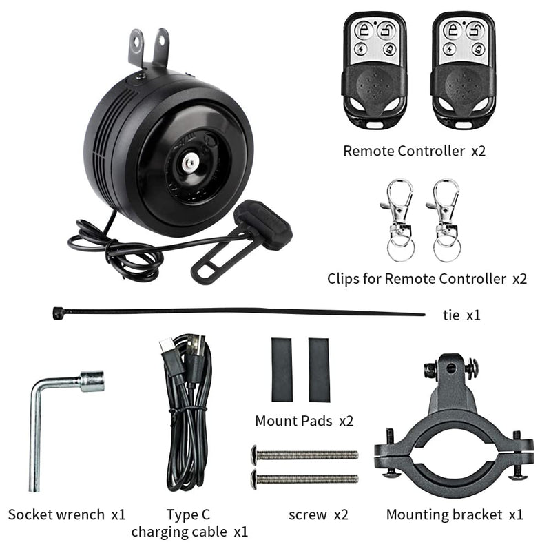 Electric Bike Bell Alarm Horn Waterproof with Remote Controller Anti-Theft Vibration Alarm Bike Horn with USB Rechargeable Function for Mountain Bike | Road Bicycle | Scooters etc - BeesActive Australia