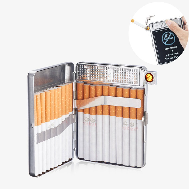 LINGAN Cigarettes Case Box with Lighter Metal Full Pack 20 Regular Cigarettes USB Lighter Portable Rechargeable Flameless Windproof Electric Cigarette Lighter (9) - BeesActive Australia