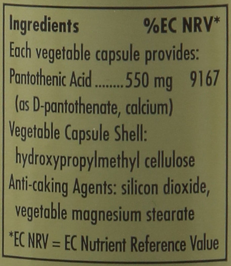 Solgar Pantothenic Acid 550 mg Vegetable Capsules - Pack of 50 - Reduces Tiredness and Fatigue - For Daily Use - Vegan and Gluten Free - BeesActive Australia