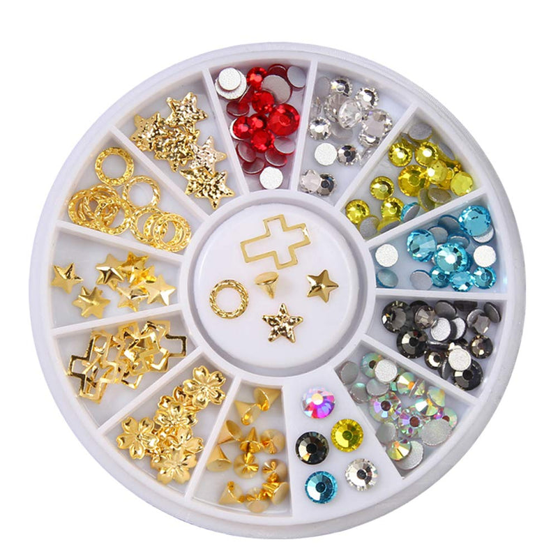 YesLady Nail Art Metal Studs Gold and Silver Punk Rivet Gems 3D DIY Jewels Rhinestones Decoration 9 Wheels - BeesActive Australia