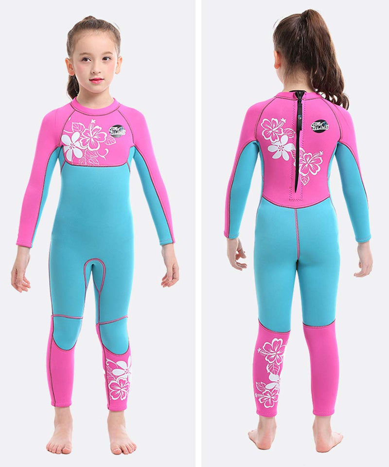 [AUSTRALIA] - Full Body Kids Wetsuit Neoprene One Piece Warm Swimsuit 2.5MM for Girls Boys Children, Long Sleeve UV Protection Swimming Suit Back Zip for Surfing Scuba Snorkeling Diving Fishing Girls Flower Small 