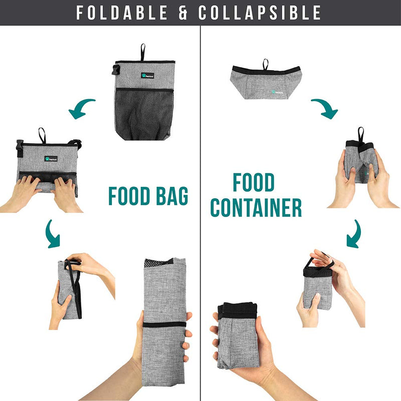 PetAmi Dog Food Travel Bag, Collapsible Dog Travel Bowls, Kibble Carrier for Dogs with Dog Water Bowls Kit, Pet Food Travel Container Storage for Camping, Hiking Gear Accessories Food Bag & Collapsible Bowls Heather Gray - BeesActive Australia