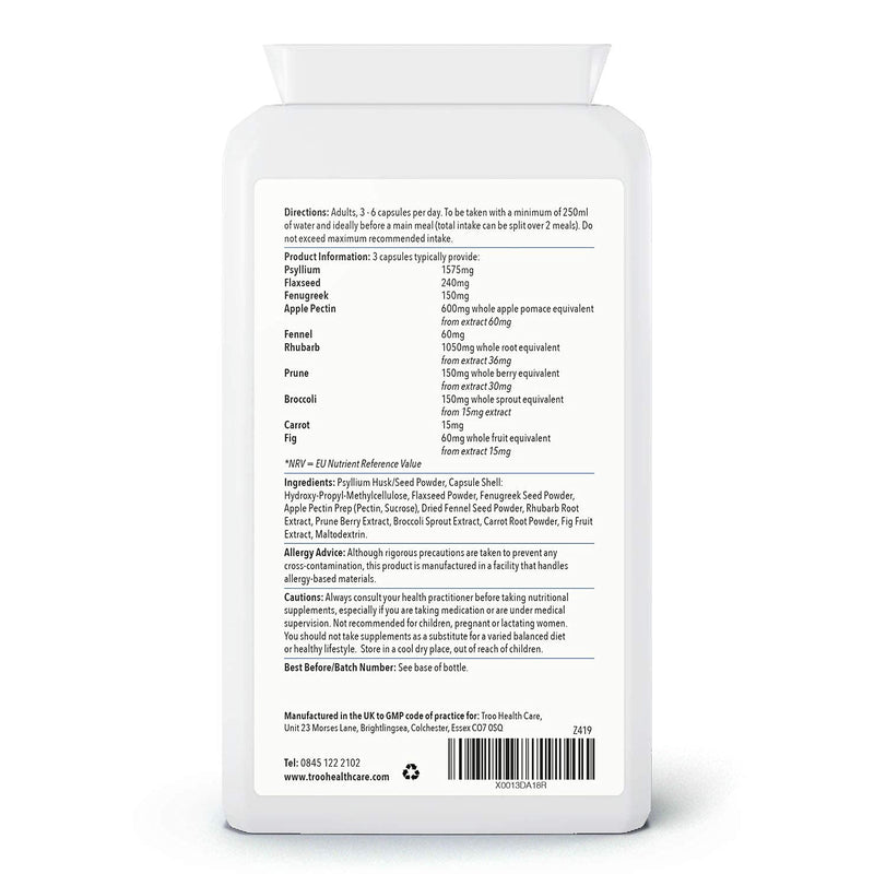 Digest-Flow Psyllium Plus Dietary Fibre Complex - 100 Capsules | Soluble and Insoluble Fibre Blend | UK Manufactured to GMP Standards - BeesActive Australia
