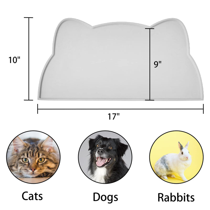 TOKAYIFE Cat Food Mat, Silicone Non Slip Dog Bowl Mat Waterproof Cat Feeding Mat Stop Food Spills and Water Messes Out to Floor Pet Food Mat 17" x 10" Light Gray - BeesActive Australia