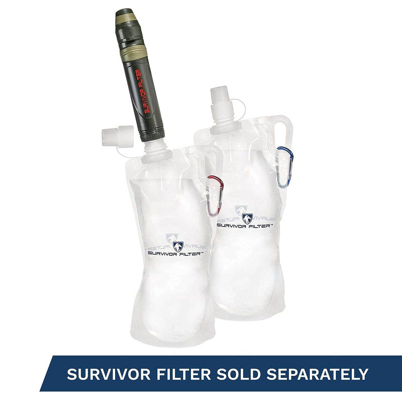 Survivor Filter Collapsible Water Bottles, Canteens (33oz) 2 Pack (2L Total) - Durable Carabiners and Handles. Squeeze Water through a Filter or Use as Water Bottles and Reservoir. Light and BPA Free Water Bladders - BeesActive Australia