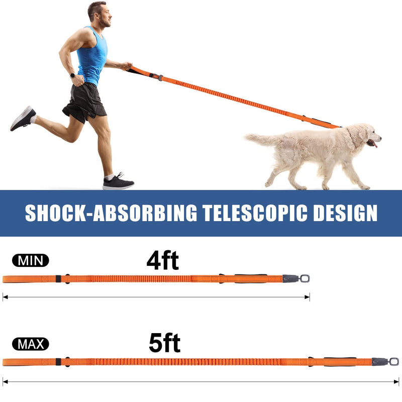 Emergency Auto Unlock Dog Leash, SLGOL 4-5FT Heavy Duty Elastic Bungee Dog Leash with Car Seatbelt, Shock Absorbing, with Comfortable Padded Handle and Traffic Handle Suitable for Dog Training Orange - BeesActive Australia