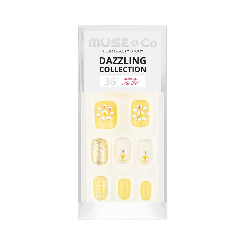 MUSE & Co Dazzling Collection 36 Stick-On Gel Nails Medium Length, Luminious Sunshine - BeesActive Australia