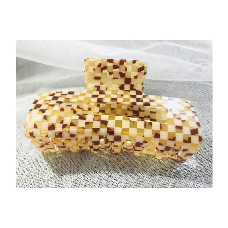 Checkered Hair Claw Clips for Women Girls Fashion Hair Clips for Styling Claw Clamps Thick Hair Retro Rectangle Shape, YOEMAYUNER (1PC Large Size/Brown, 3.94inch) 1PC Large Size/Brown, 3.94inch - BeesActive Australia
