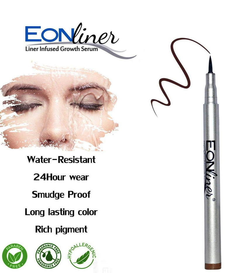 EONLiner Eyeliner Pen - Liquid Eyeliner & Lash Growth Serum – Epic Ink Liner | Super Slim Long-Lasting | Slim Tip | Smudge Proof Liquid Eyeliner - 12 Hours Treatment, Soft Brown - BeesActive Australia