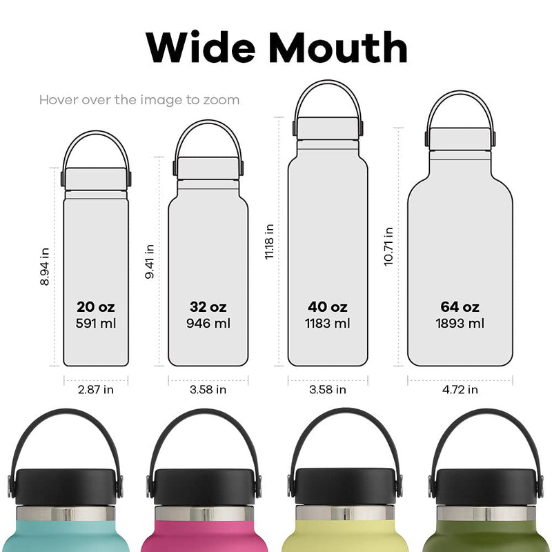 Hydro Flask Wide Mouth Flex Cap Bottle - Stainless Steel Reusable Water Bottle - Vacuum Insulated 20 Oz Alpine - BeesActive Australia