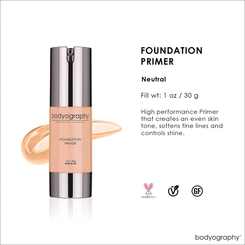 BODYOGRAPHY - Foundation Primer (Neutral): Flawless Anti-Aging Salon Makeup Primer w/Vitamin E, A, Jojoba, Grapeseed Oil | Control Shine | Gluten-Free, Cruelty-Free, 1 oz. Neutral - BeesActive Australia