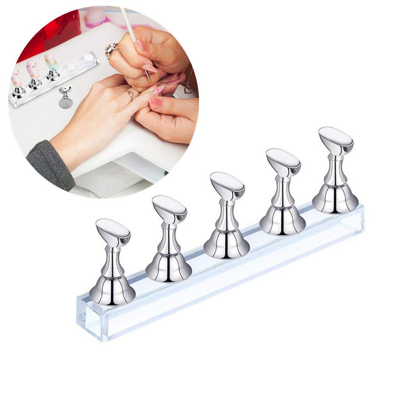 Optokeko Acrylic Nail Display Stand Magnetic Nail Practice Holder, Silver DIY False Nail Tip Practice Stand Fingernail Nail Art Stand - BeesActive Australia