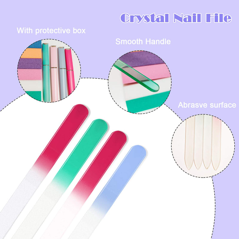 Moisfuar 4 Pack Crystal Glass Nail File with Case, Fingernail Files and 6 Pack Nail Buffer Block Set for Natural Nail Etched Glass Files - BeesActive Australia