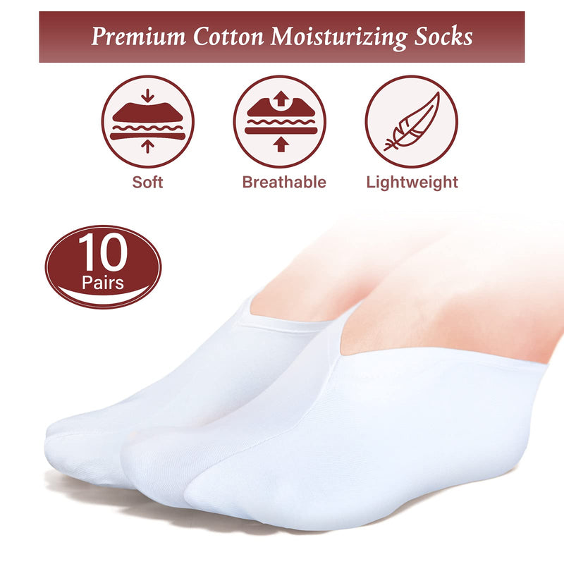 10 Pairs Moisturizing Socks Overnight, Spa Socks for Dry Feet, Moisture Enhancing Socks, Cosmetic Moisturizing Socks for Women and Men, White - BeesActive Australia