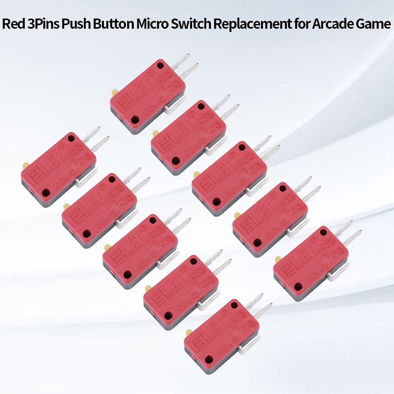 Hilitand 10Pcs Red 3Pins Start Push Button Micro Switch Replacement for Arcade Gaming Player - BeesActive Australia