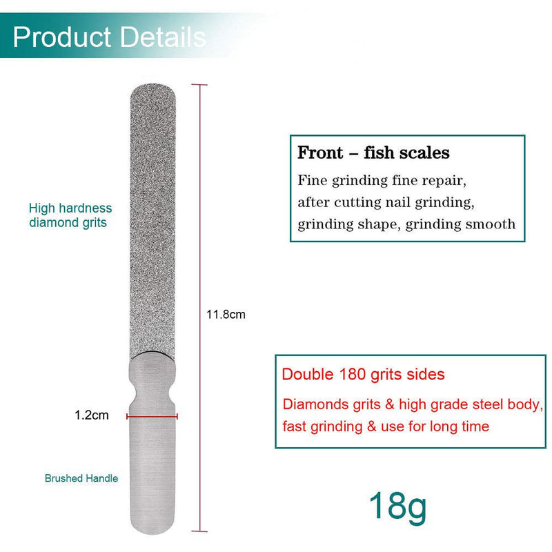 SHIGER Professional Double Sided 180 Diamond Grits Nail File with Case Stainless Steel Anti-Slip Handle Stainless Steel Easily Grinding for Finger Toe Natural Acrylic Nails Salon/Home/Travel(1 PACK) 1 PACK - BeesActive Australia