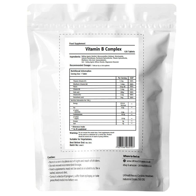 Vitamin B Complex - 120 Tablets - B1 B2 B3 B5 B6 B9 B12 - High Strength - Folic Acid - Vegetarian & Vegan - GMO Free 120 Count (Pack of 1) - BeesActive Australia