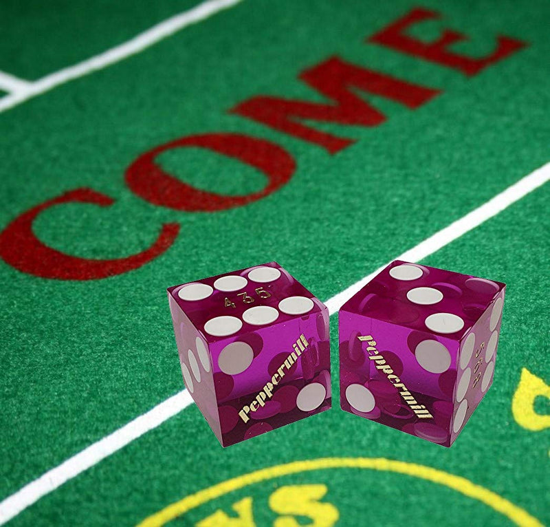 Cyber-Deals Wide Selection 19mm Craps Dice Pairs - Authentic Nevada Casino Table-Played Dice Peppermill (Reno) - Purple Polished Matching Serials - BeesActive Australia