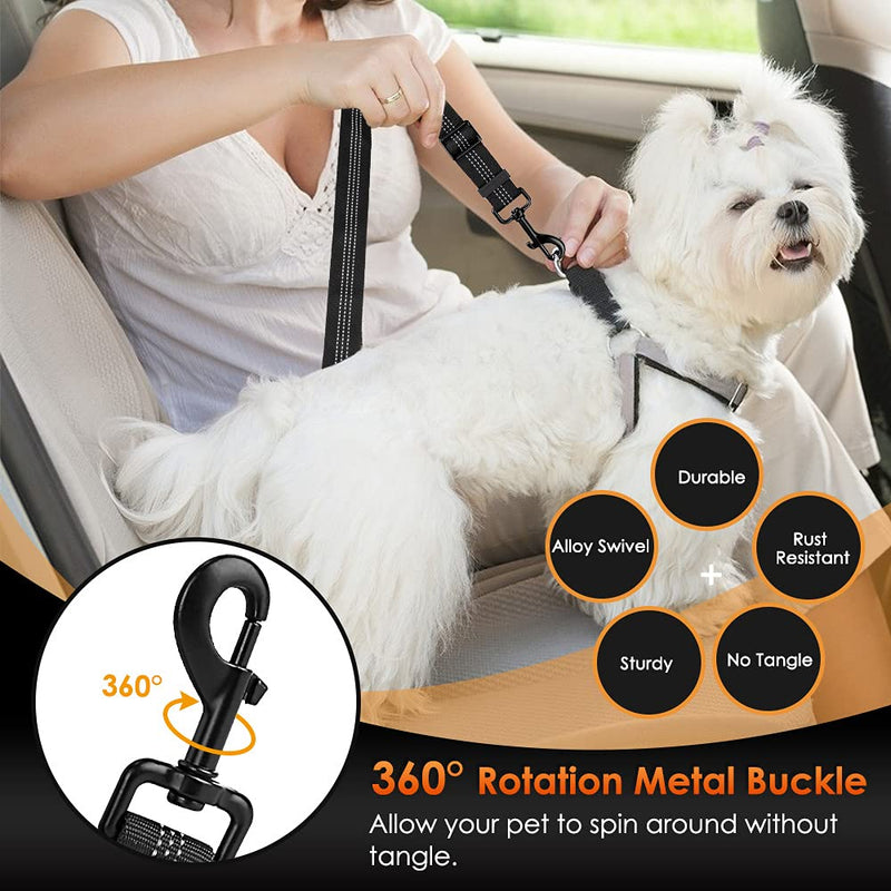 SlowTon Dog Seat Belt, Adjustable Dog Safety Belt Leash, 2 in 1 Latch Bar Attachment Dog Car Seatbelt with Elastic Nylon Bungee Buffer, Reflective Nylon Belt Tether Connect to Dog Harness 1Pack - Black - BeesActive Australia
