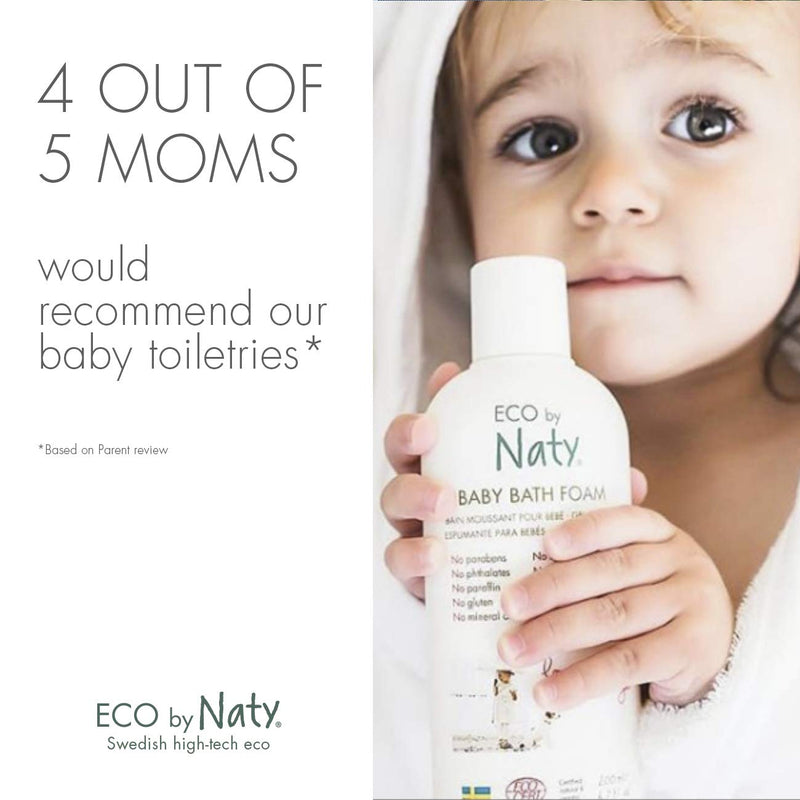 Eco by Naty, Baby Bath Foam, Organic Plant-Based Ingredients with 0% Perfume, Hypoallergenic and Dermatologically Tested, 200 ml Bottle - BeesActive Australia