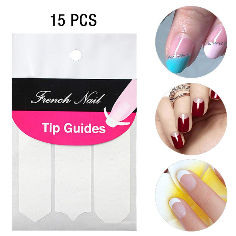 French Nail Stickers,15 Sheet Self-adhesive White Manicure Art Nail Stickers Tips for Women Girls,French Tip Guide Nail Vinyl Art Decorations Curved Fringe Stickers A - BeesActive Australia