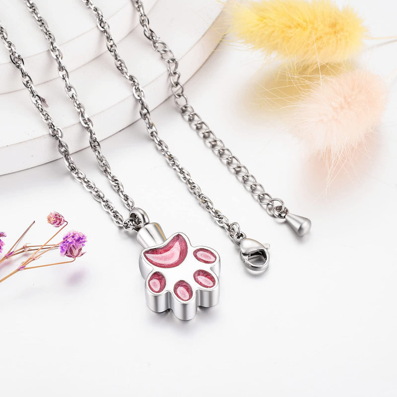 Paw Print Urn Necklace for Ashes Cremation Necklace for Pet Ashes Stainless Steel Ash Necklace Memorial Ash Holder Pink - BeesActive Australia
