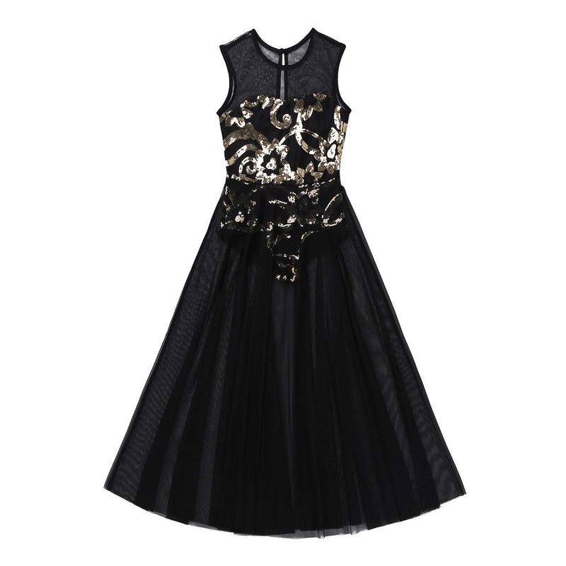 [AUSTRALIA] - moily Kids Girls Lyrical Dance Dress Floral Sequins Camis Leotard Maxi Skirts Gymnastics Praise Dress 13 / 14 Black 