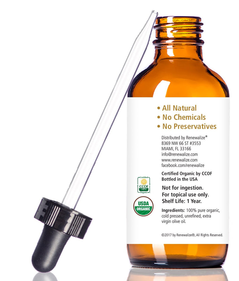 Renewalize Certified Organic Olive Oil - Dry Skin Body and Hair Moisturizer | Unrefined Extra Virgin Cold Pressed | Hot Oil Treatment - BeesActive Australia
