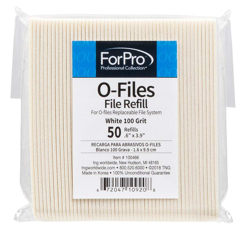 ForPro O-Files Replaceable File System Refills, White, 100 Grit, Manicure Nail File Refills, 3.9” L x .6“ W, 50-Count - BeesActive Australia