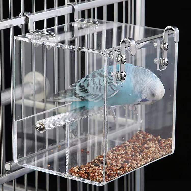 Bird Feeder Seed Catcher Tray Cage, Transparent Bird Feeder No Mess Bird Cage with Stainless Steel Hooks for Small Bird Canary Parakeet Budgerigar Parrots Crested Myna Cockatiel Lovebird (Small) - BeesActive Australia