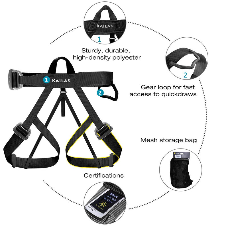 KAILAS Climbing Harness Safety Belts Half Body Adjustable Tree Climbing Rappelling Mountaineering Zipline Work at Height Black - BeesActive Australia