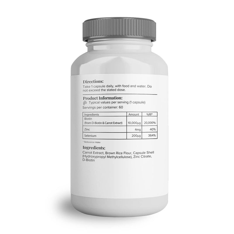 Hey Nutrition Biotin Complex Supplement - Biotin, Selenium, and Zinc - Supports Hair, Nails & Skin - Promotes Immune Health - No Artificial Flavours, Non-GMO & Dairy-Free - 60 Vegan Capsules - BeesActive Australia