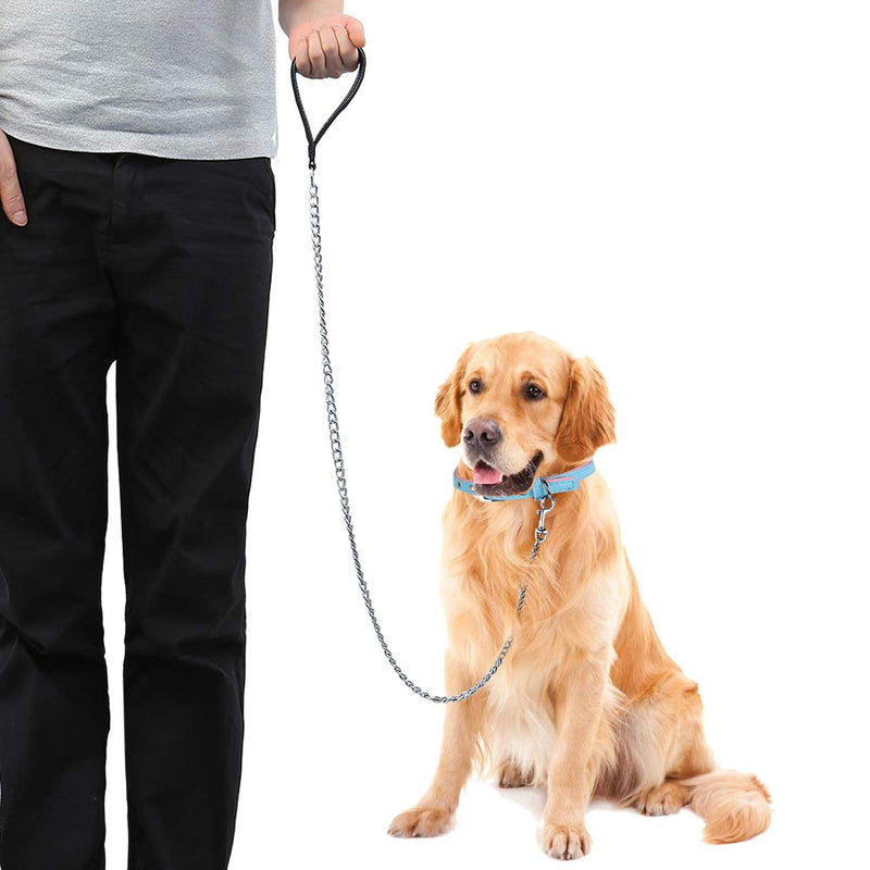 Mogoko Metal Dog Leash, Heavy Duty Chew Proof Pet Leash Chain with Padded Handle for Outdoor Training 4.0 Foot Black - BeesActive Australia