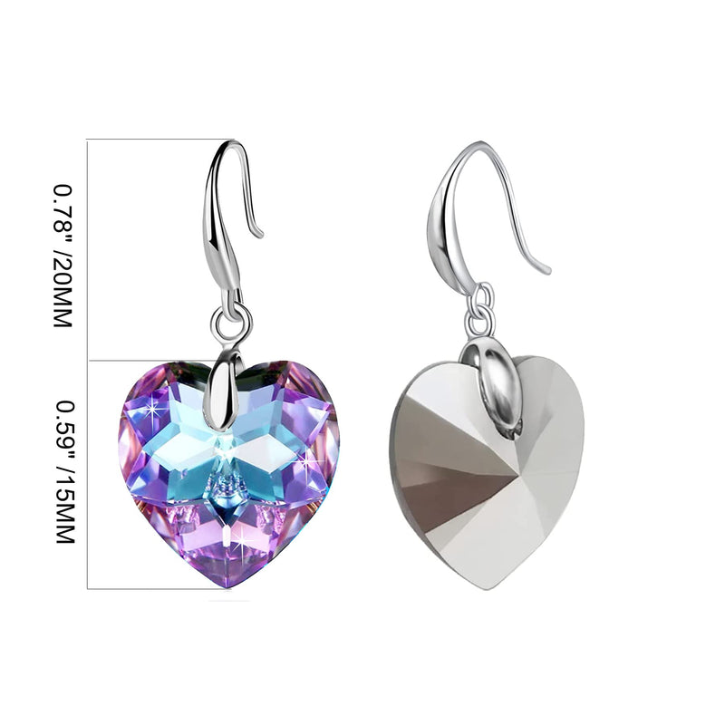 Love Heart Austrian Crystal Earring For Women,14K Gold Plated Hypoallergenic Drop Earrings For Sensitive Ears 1-Silver-Purple - BeesActive Australia