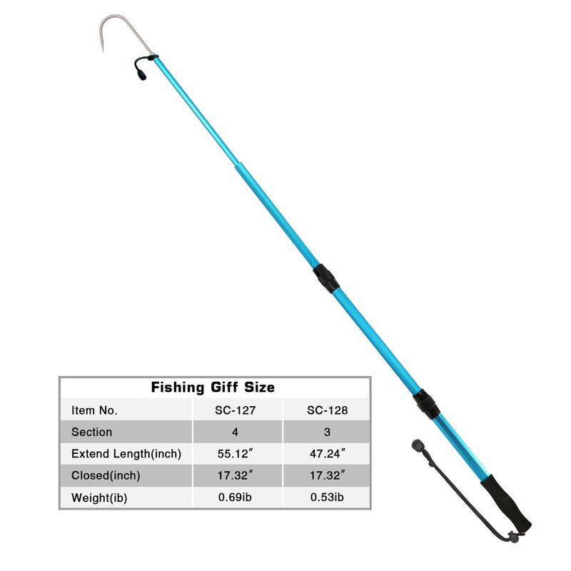 [AUSTRALIA] - SANLIKE Telescopic Fish Gaff with Stainless Sea Fishing Spear Hook Tackle, Soft EVA Handle Aluminium Alloy Pole for Saltwater Offshore Ice Tool Expansion length 59.06" 