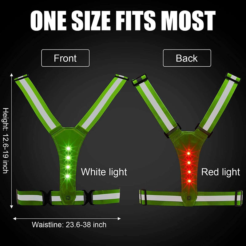 NENEX Reflective Running Gear Vest - Led Usb Rechargeable - Mens Or Womens Safety Vest- Adjustable Outdoors Vest - Night Time High Visibility - Walking Running Biking Or Cycling Vest, Green, One Size - BeesActive Australia